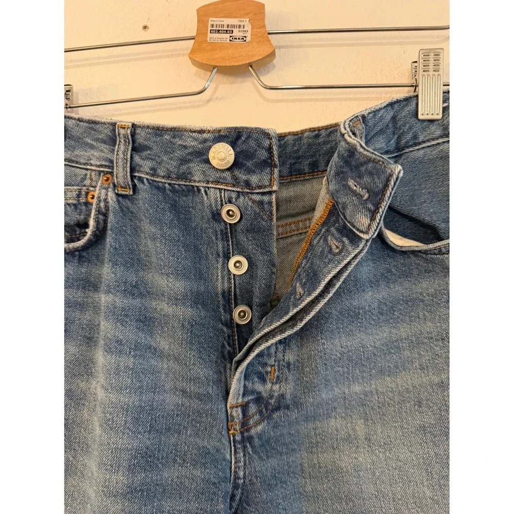 Madewell Curvy Pieced Barrel-Leg Jean Blue Denim Button Fly High Rise Size 28
